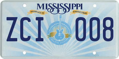 MS license plate ZCI008