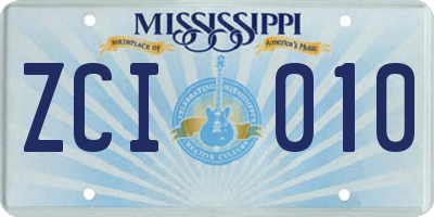 MS license plate ZCI010