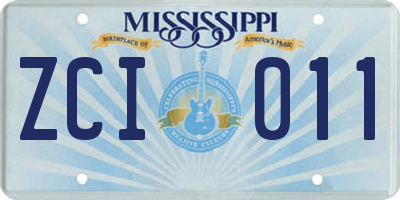 MS license plate ZCI011