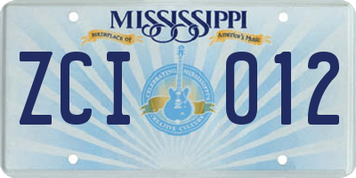 MS license plate ZCI012