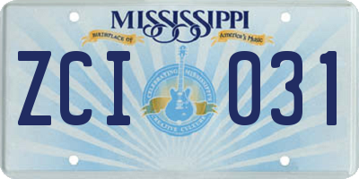 MS license plate ZCI031