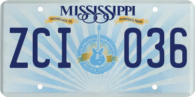 MS license plate ZCI036