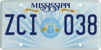 MS license plate ZCI038