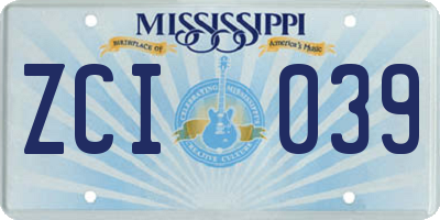 MS license plate ZCI039