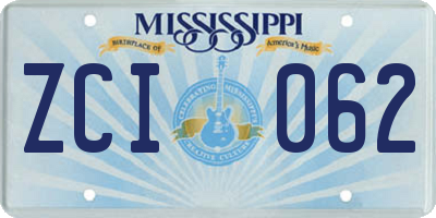 MS license plate ZCI062
