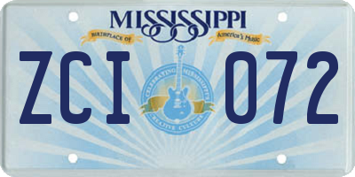 MS license plate ZCI072