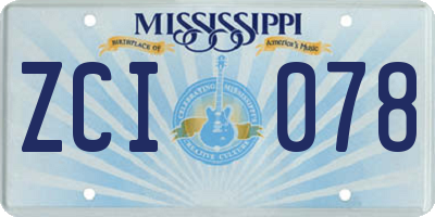MS license plate ZCI078