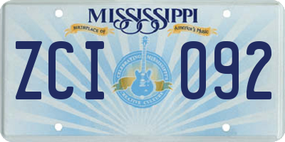 MS license plate ZCI092