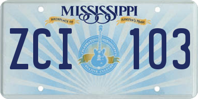 MS license plate ZCI103