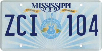 MS license plate ZCI104