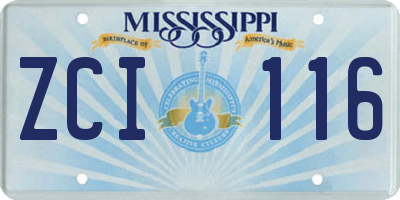 MS license plate ZCI116