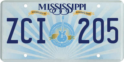 MS license plate ZCI205