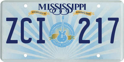 MS license plate ZCI217