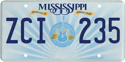 MS license plate ZCI235