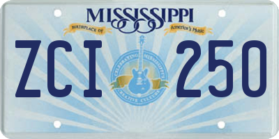MS license plate ZCI250