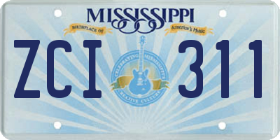 MS license plate ZCI311
