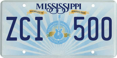 MS license plate ZCI500