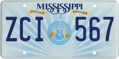 MS license plate ZCI567