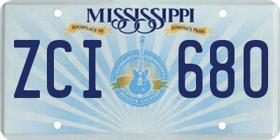 MS license plate ZCI680
