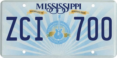 MS license plate ZCI700