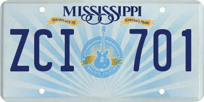 MS license plate ZCI701