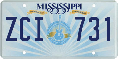 MS license plate ZCI731