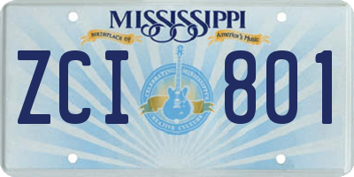 MS license plate ZCI801