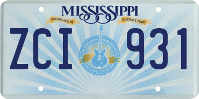 MS license plate ZCI931