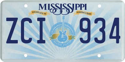 MS license plate ZCI934