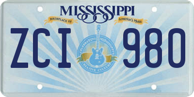 MS license plate ZCI980