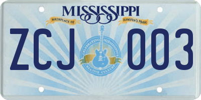 MS license plate ZCJ003
