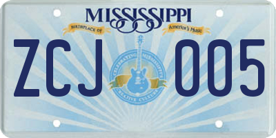MS license plate ZCJ005
