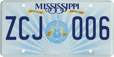 MS license plate ZCJ006