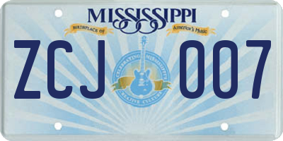 MS license plate ZCJ007