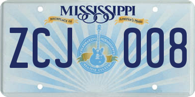 MS license plate ZCJ008