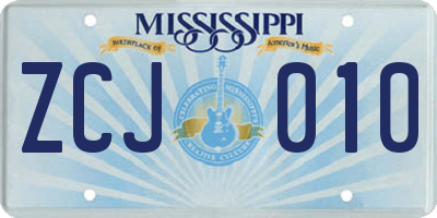 MS license plate ZCJ010