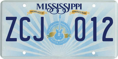 MS license plate ZCJ012