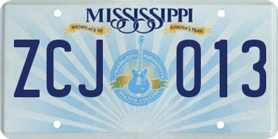 MS license plate ZCJ013