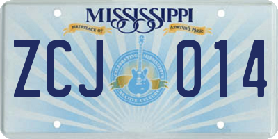 MS license plate ZCJ014