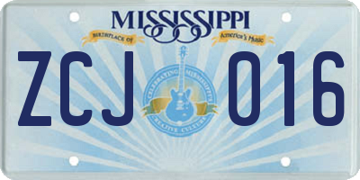 MS license plate ZCJ016