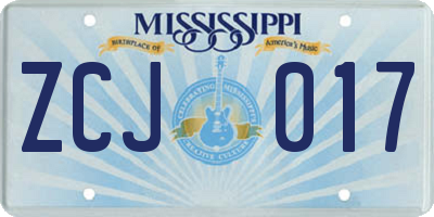 MS license plate ZCJ017