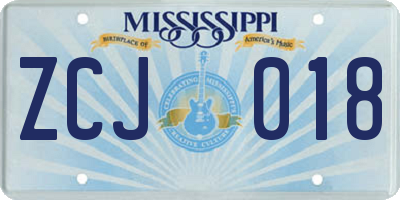 MS license plate ZCJ018