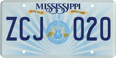 MS license plate ZCJ020