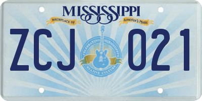 MS license plate ZCJ021