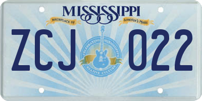 MS license plate ZCJ022