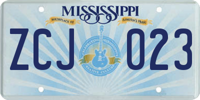MS license plate ZCJ023