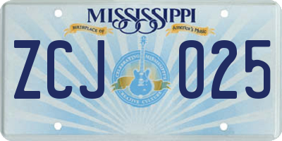 MS license plate ZCJ025