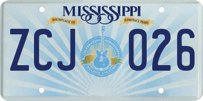 MS license plate ZCJ026