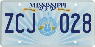 MS license plate ZCJ028