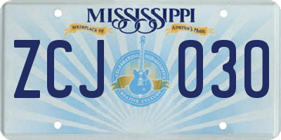 MS license plate ZCJ030